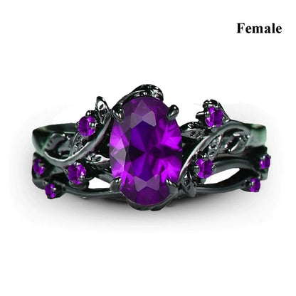 Charm Couple Romantic Purple Rhinestones CZ Rings Set