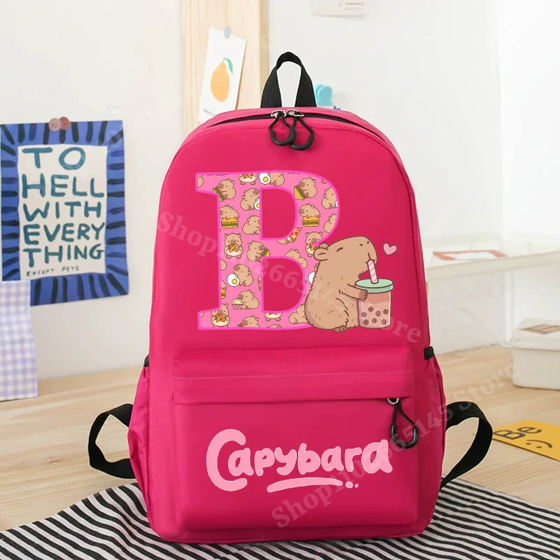 Capibara Kids Backpack New Anime Capybara Letter A-Z School Bags