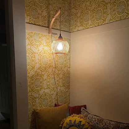 Bamboo Lantern Wall Lamp Natural Rattan Wicker Wall Light
