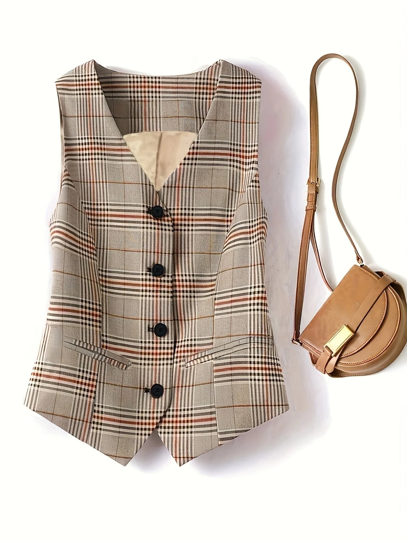 Commuting V-neck Checkered Office Professional Slim-fit Suit Vest