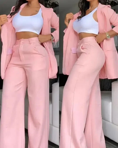 Elegant Blazer Sets Coat & Pocket Design Pants Set