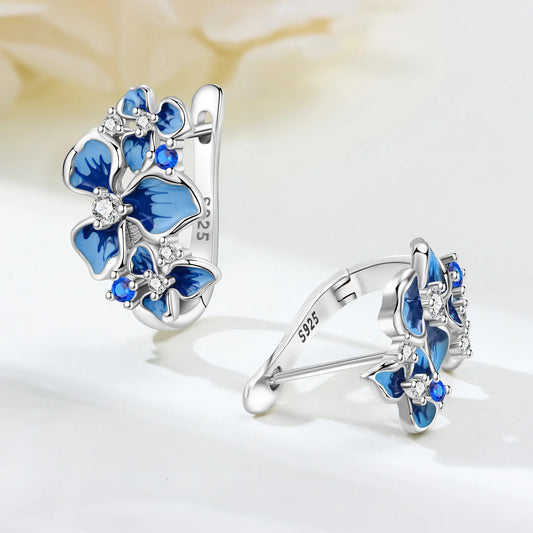 Orstarry Original 925 Sterling Silver Blue Iris Flower Earrings