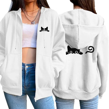 Zipper Cardigan Hooded Sweatshirt Printing Outfits Casual Jogging Sport Coat