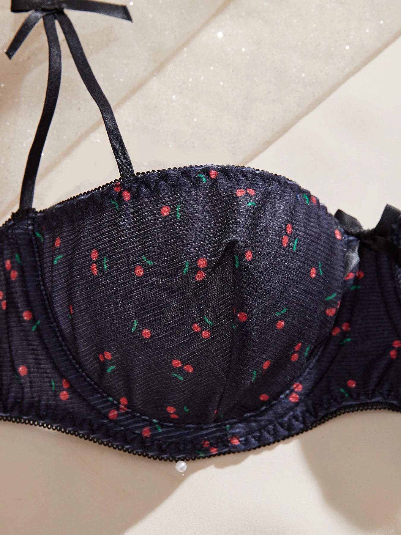 2-Piece Set Cherry Print Comfortable Lingerie