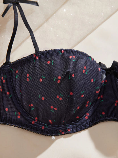 2-Piece Set Cherry Print Comfortable Lingerie