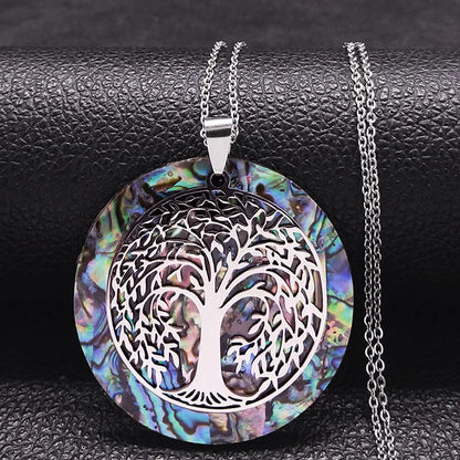 Tree of Life Stainless Steel Abalone Shell Natural Necklace