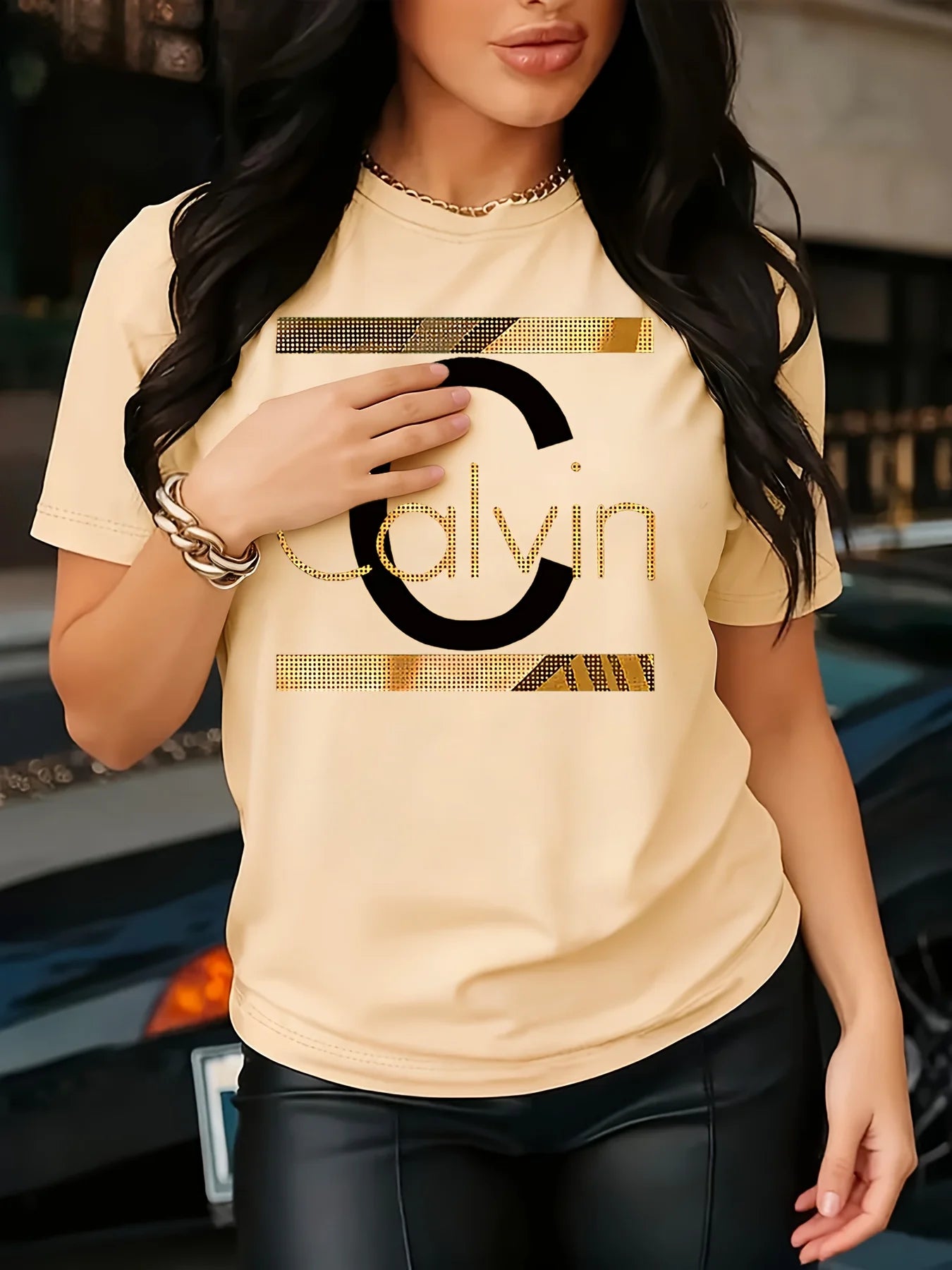 Calvin Letter Print Top T-Shirt