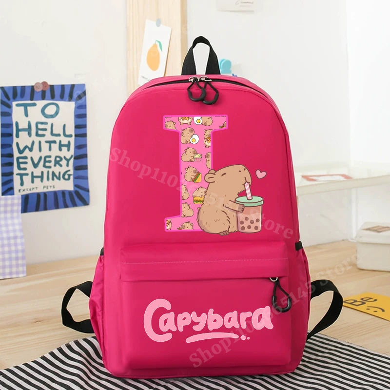 Capibara Kids Backpack New Anime Capybara Letter A-Z School Bags