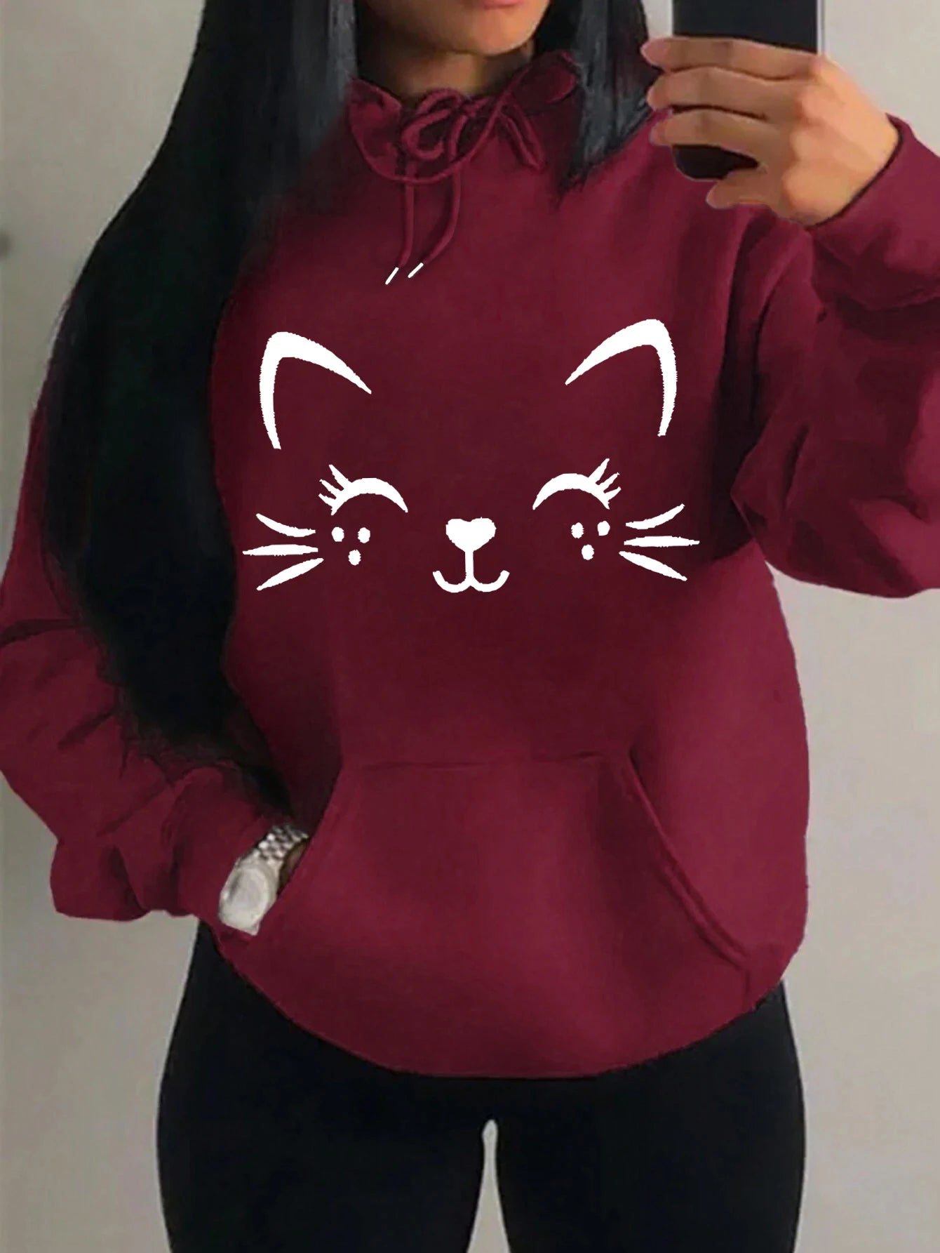 Casual Hip Hop Hoodie Happy Cat Pulloverar