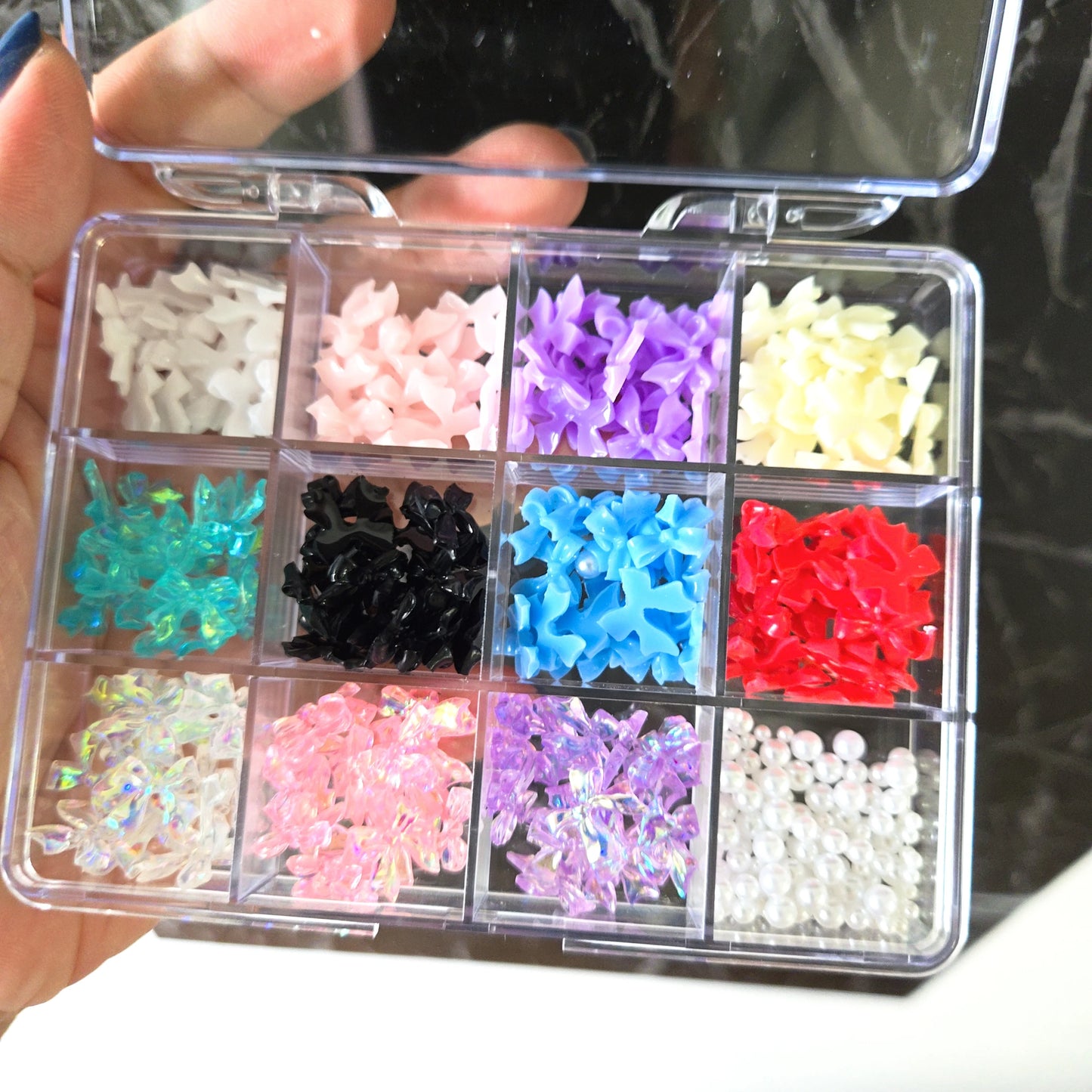 12/15Grids Acrylic Flower Nail Charms Mix Colors Set