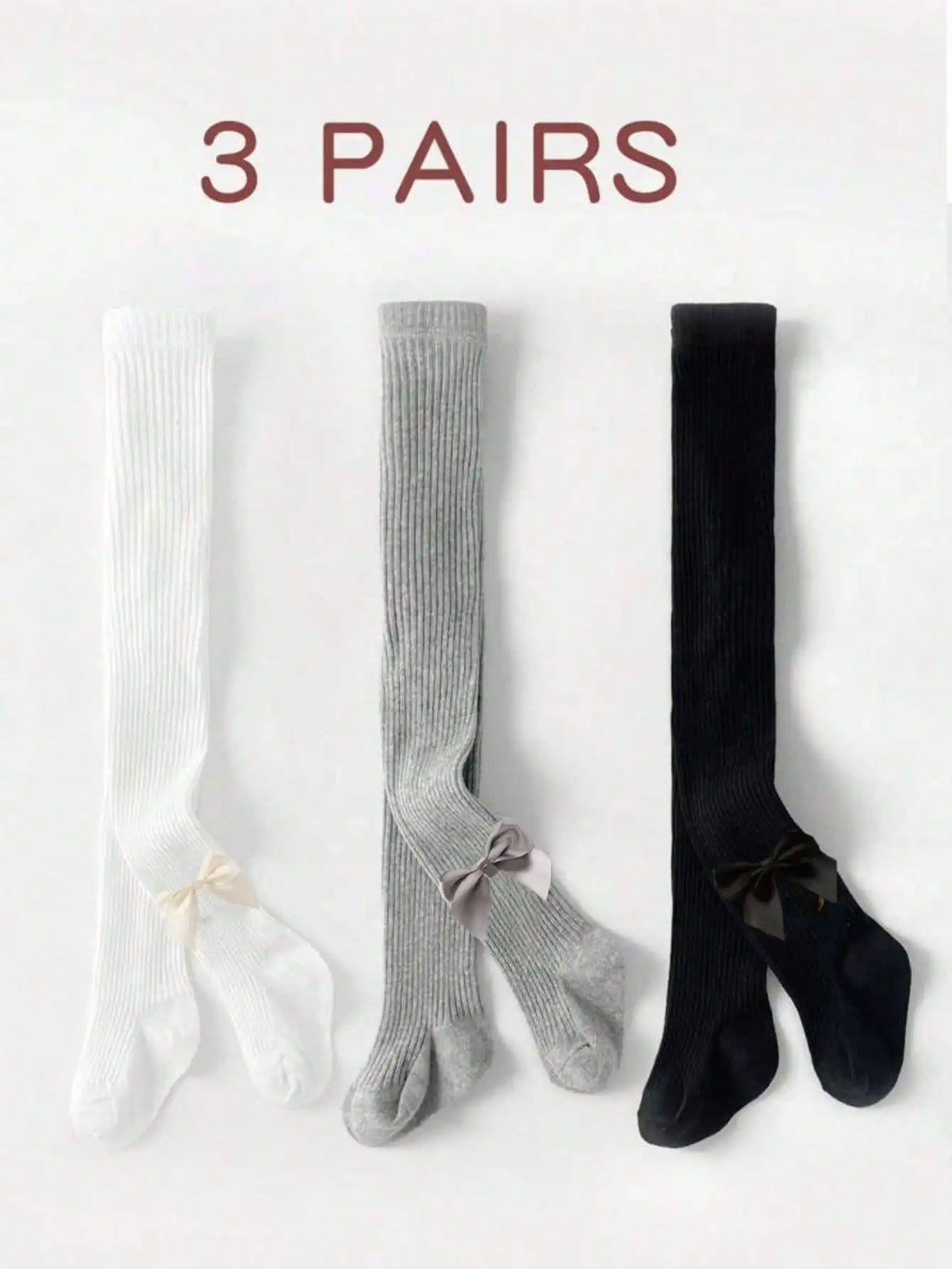 3 pairs autumn and winter cute bow tie baby pantyhose