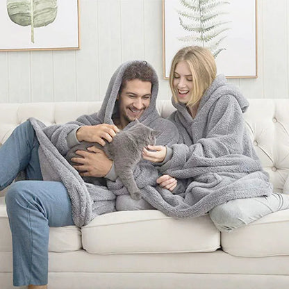 Thick Warm Hooded Outerwear Solid Elegant Soft Double Fleece Jacket pullover