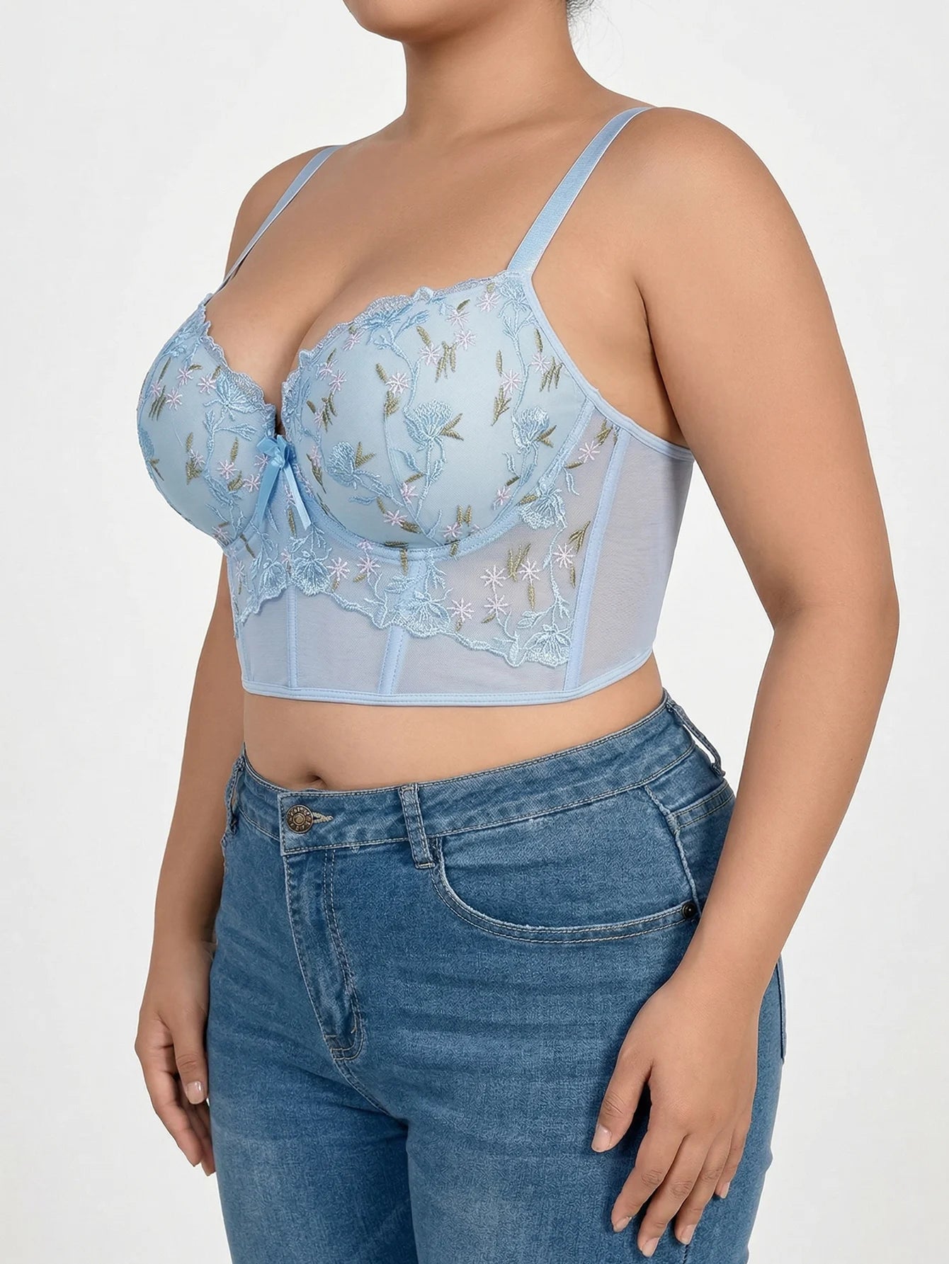 Floral Embroidery Lace Push Up Bra