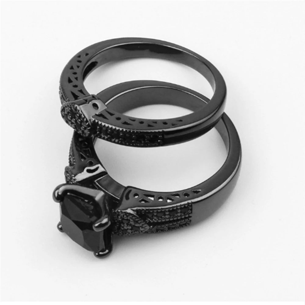 Gorgeous Black Full Zircon Couple Ring