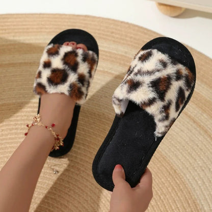 Vintage Leopard Home Plush Non Slip Wear Resistant Fur Slippers