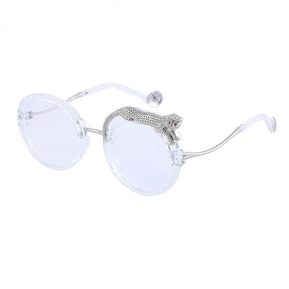 Oversized Round Crystal Leopard Sun Glasses