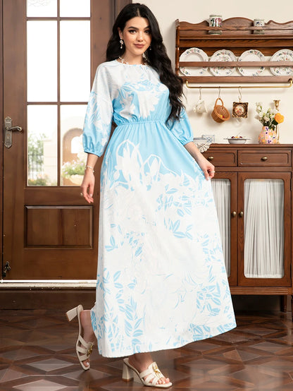 Sweet Floral Long Puff Sleeves Dress