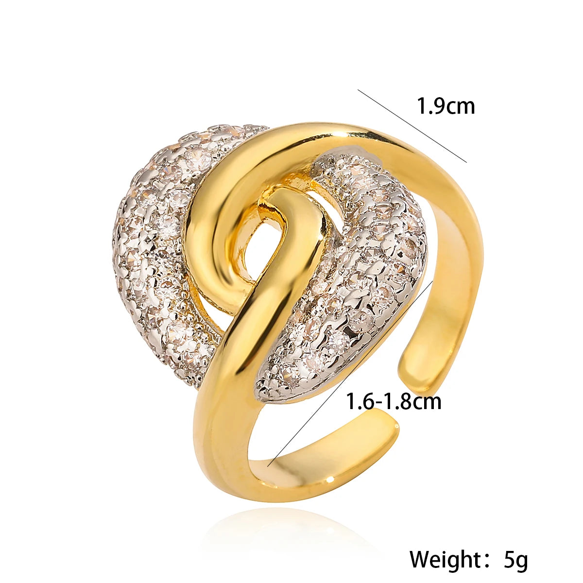 Gold/Silver Geometric Shiny AAA CZ Inlay Copper Rings