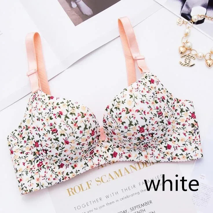 Sexy Lingerie Flower Print Gathered Bras Floral Push Up Seamless Bra Underwear