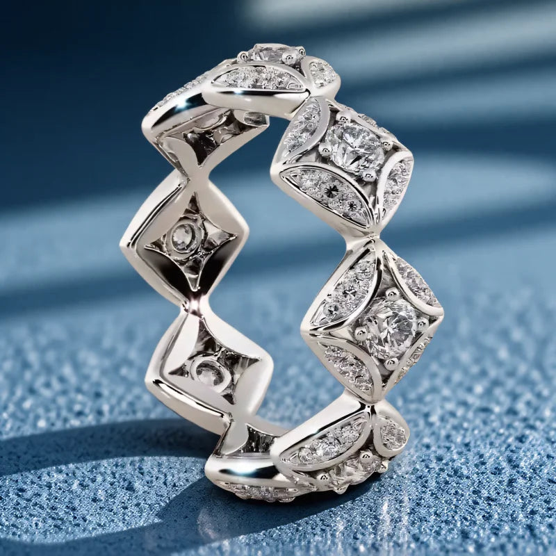 Unique White Zircon Geometric Silver Promise Ring