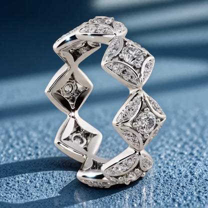 Unique White Zircon Geometric Silver Promise Ring