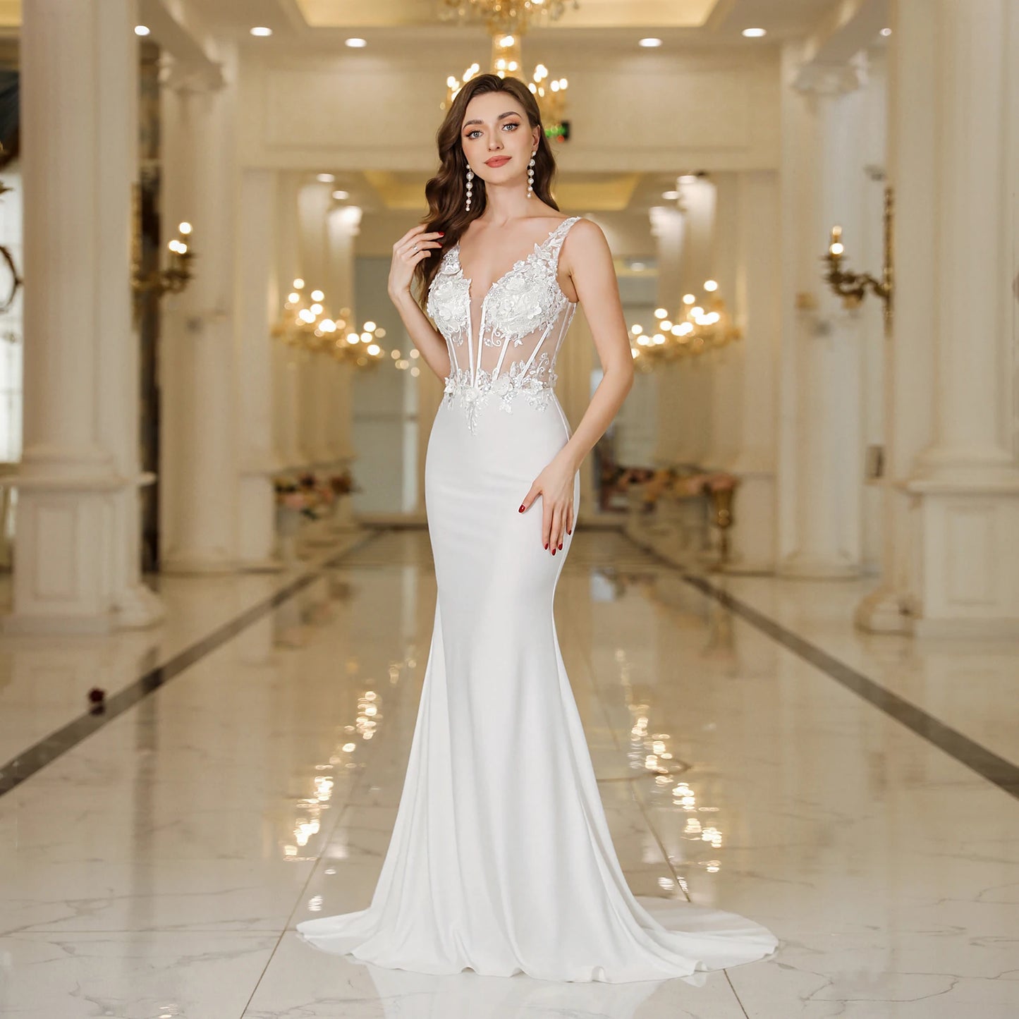 Elegant Straps Pearls Backless Dress