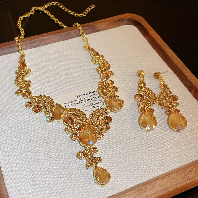 Inlaid Red Rhinestone Necklace Earring Set