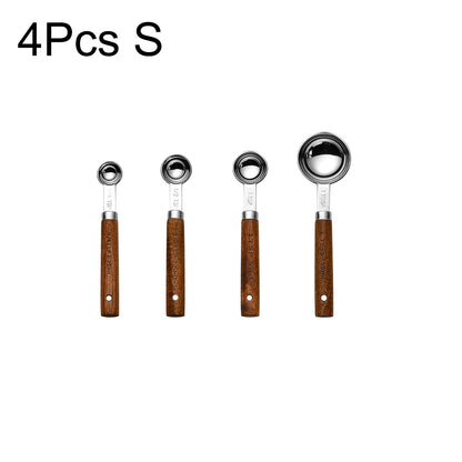 Wooden Handle Stainless Steel Measuring Cups Spoons