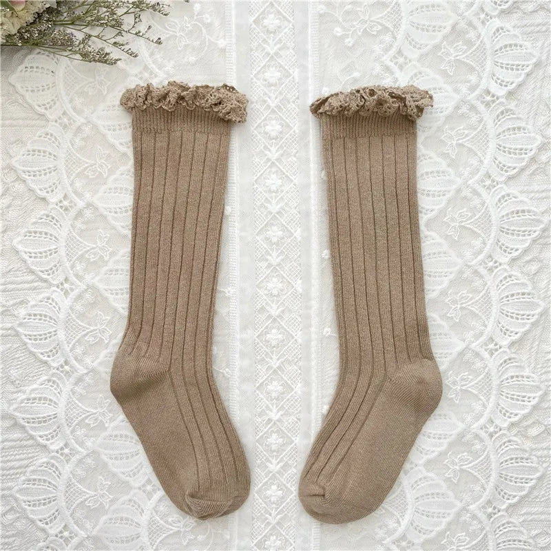 Ruffle Knee High Socks Baby Girls Toddlers Long Soft Cotton Sock 0-8Years