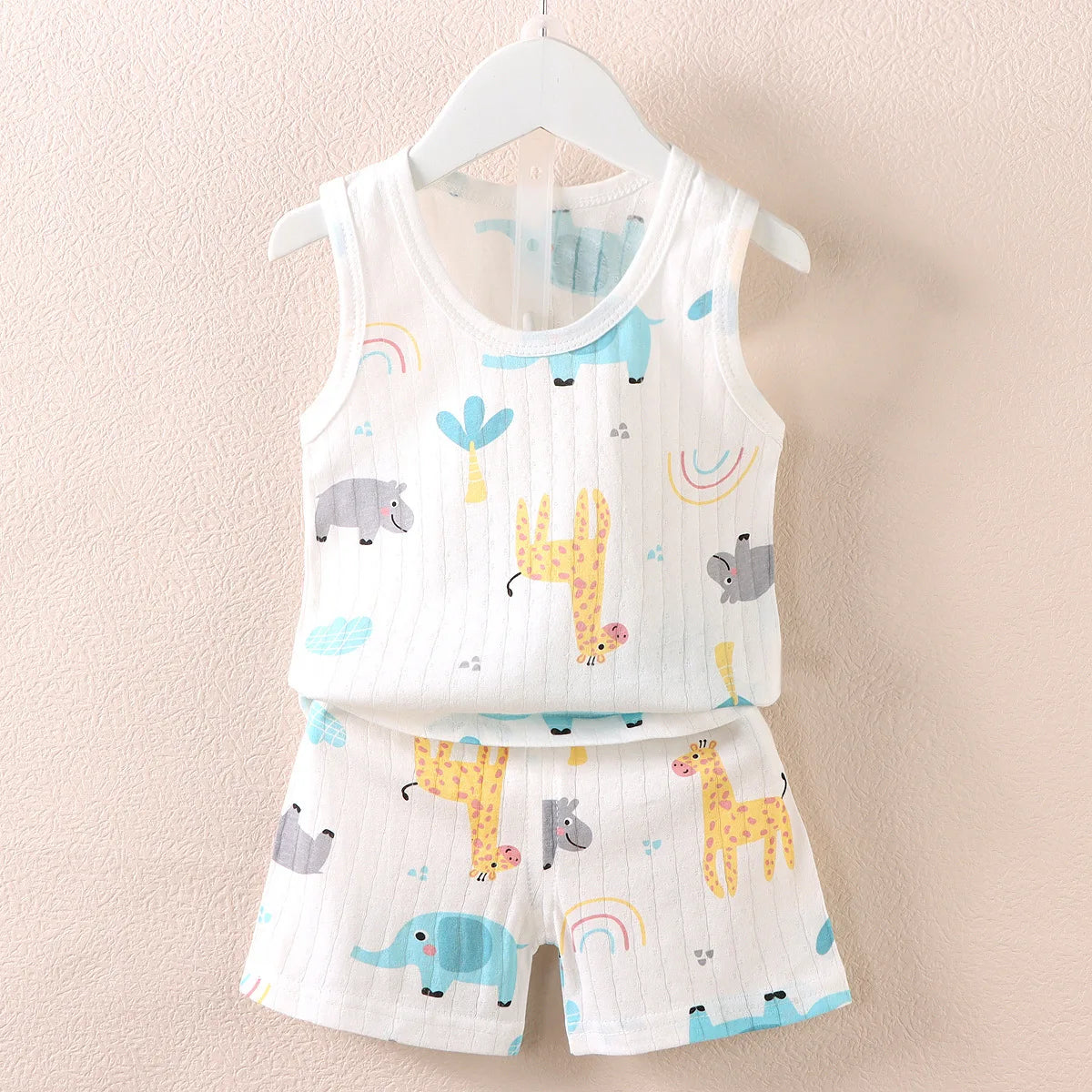 Cartoon Thin Style Sleeveless Baby Pajamas Set