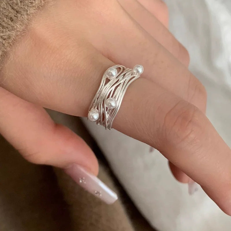 925 Sterling Silver Open Pearl Smile Stackable Finger Ring