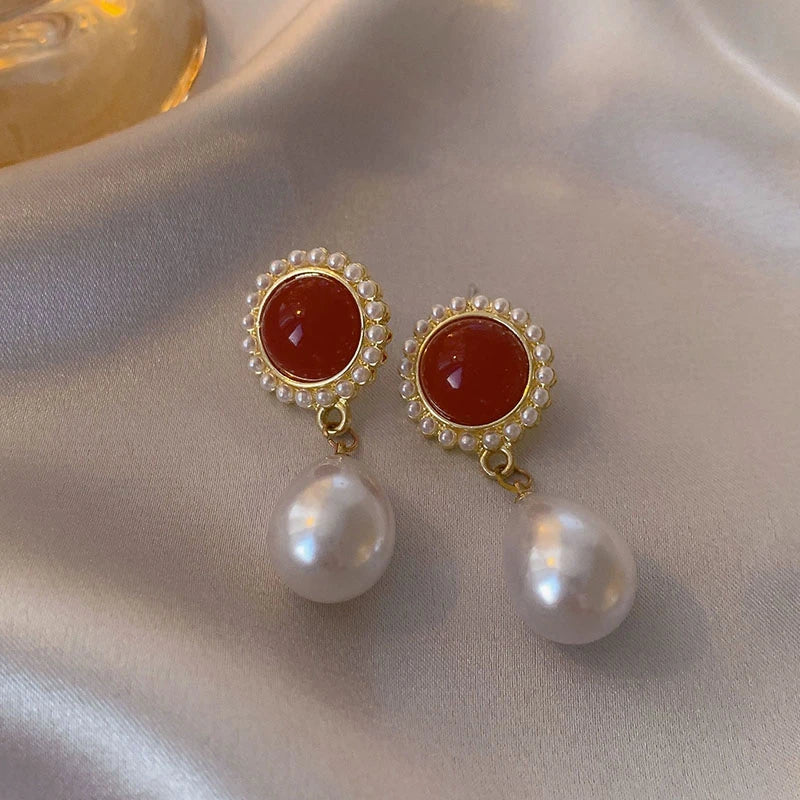DANA Dripping Oil Wine Red Retro Stud Earrings