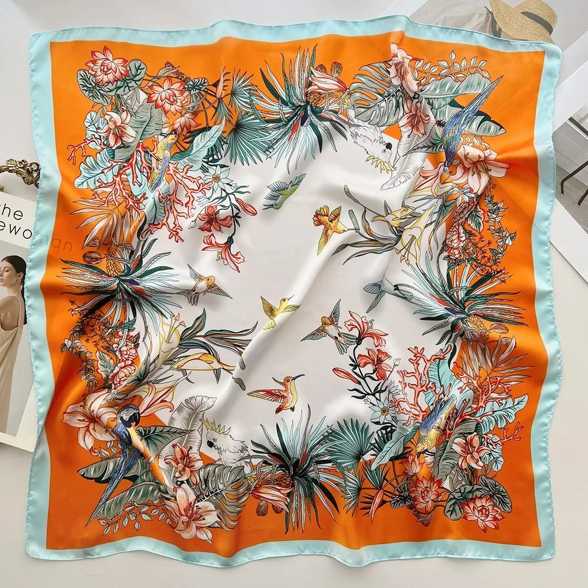 Luxury Silk Square Scarf Soft Satin Horse Hairband Hijab Headband Shawl