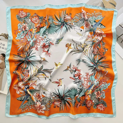 Luxury Silk Square Scarf Soft Satin Horse Hairband Hijab Headband Shawl
