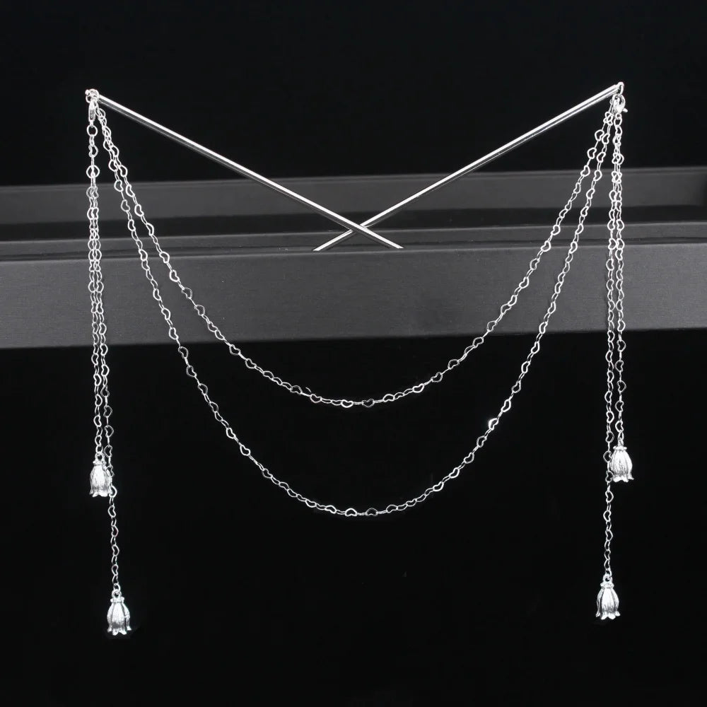 Long Tassel Double Chain Hair Pins Nunchaku Hairpin Chinese Hanfu Hair Stick