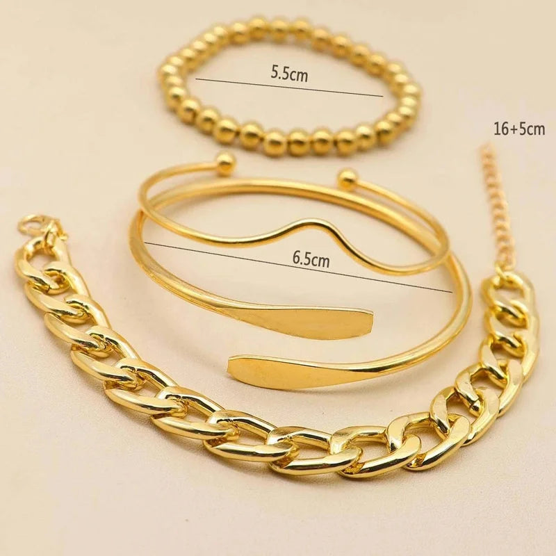 4pcs Punk Curb Cuban Chain Bracelets Set