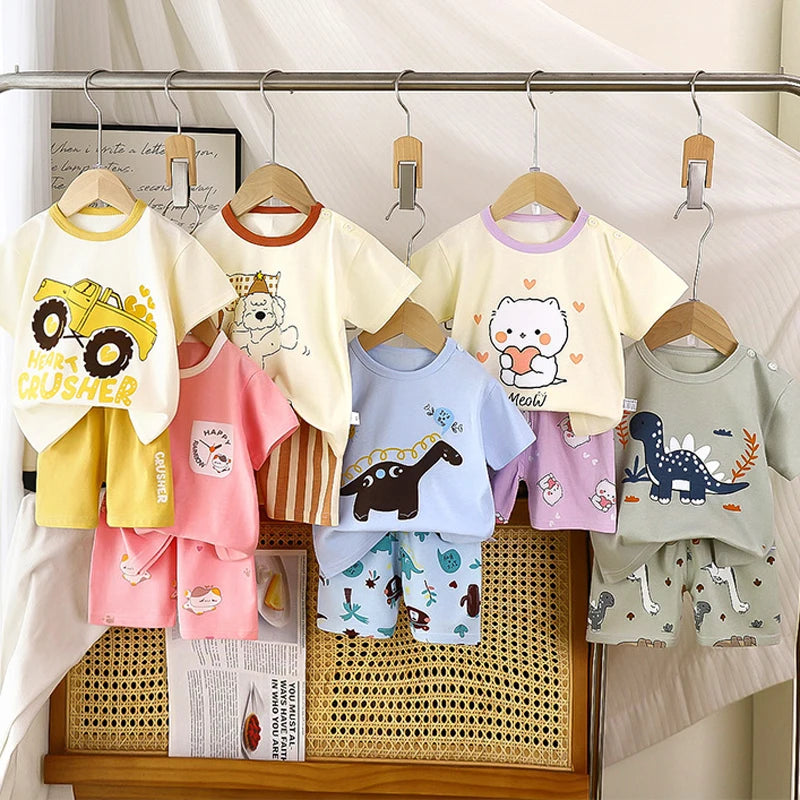 Kids Cartoon Baby Tops Shorts Set