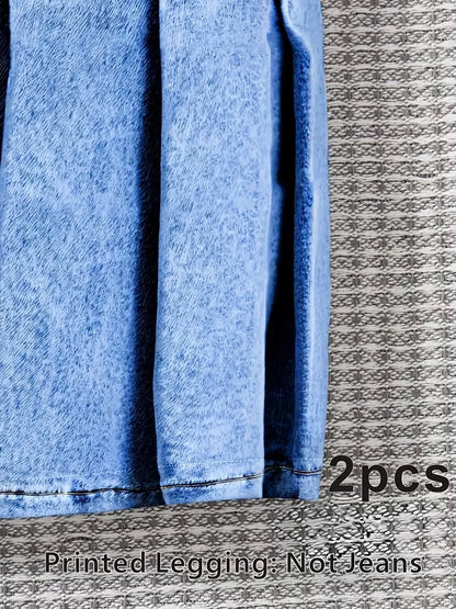 Faux Denim Outfit Mini Skirt Set