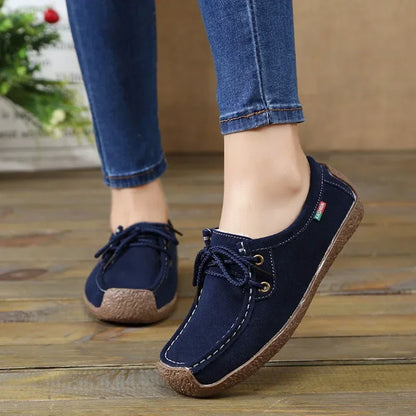 Casual Suede Leather Flats Lace Up Moccasins Sneakers