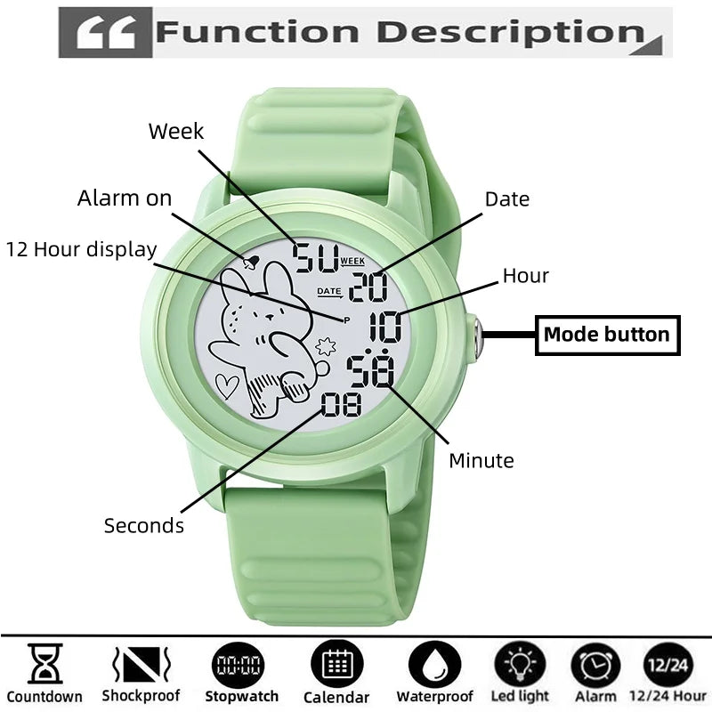 Unisex Digital Carton Rabbit LED Waterproof Watches
