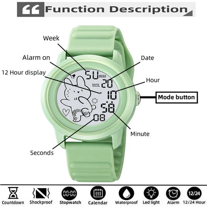 Unisex Digital Carton Rabbit LED Waterproof Watches