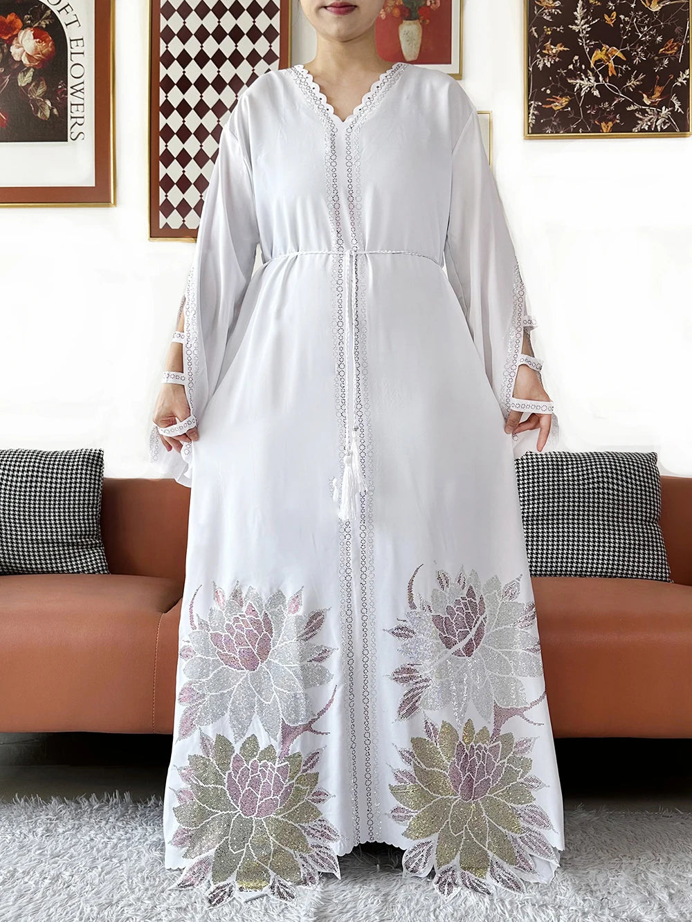 Muslim Chiffon Diamond Long Sleeve African Abaya