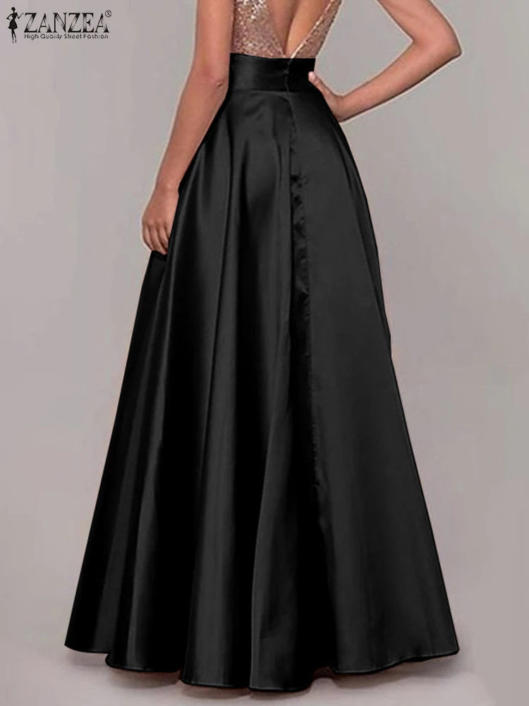 Satin Silk Black Maxi Long Skirts