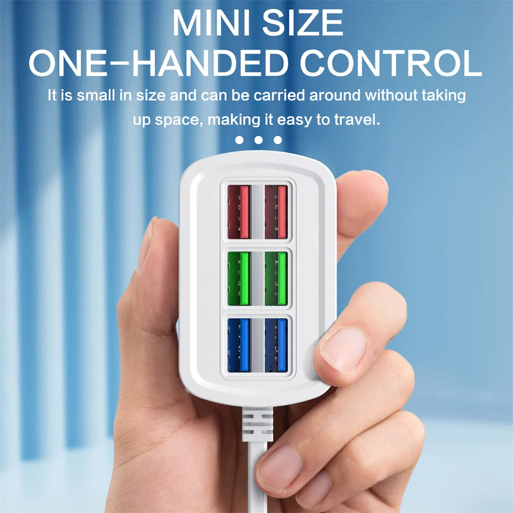 6 in 1 USB Fast Charger Power Strip 1m Cord Desktop Charging