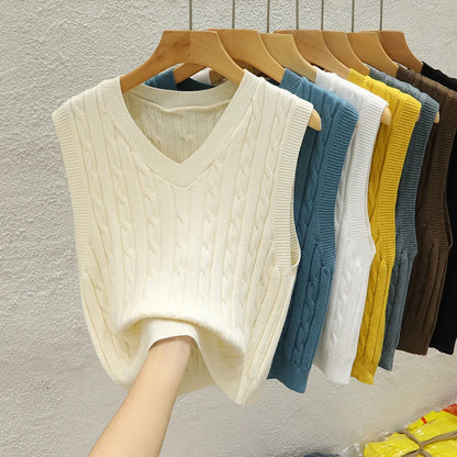 Knitted Sweater Vest Sleeveless V-Neck Knit Sweater