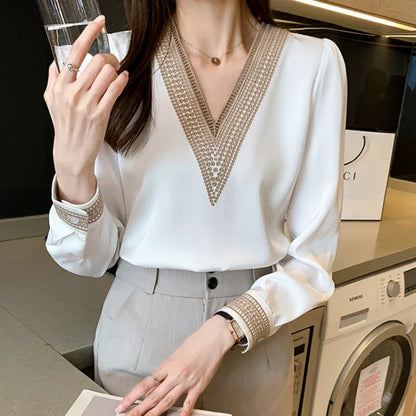 Elegant Chiffon Casual Loose Long Sleeve Blouses