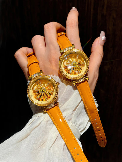 Rhinestones Sunflower Rotating Dial Watch