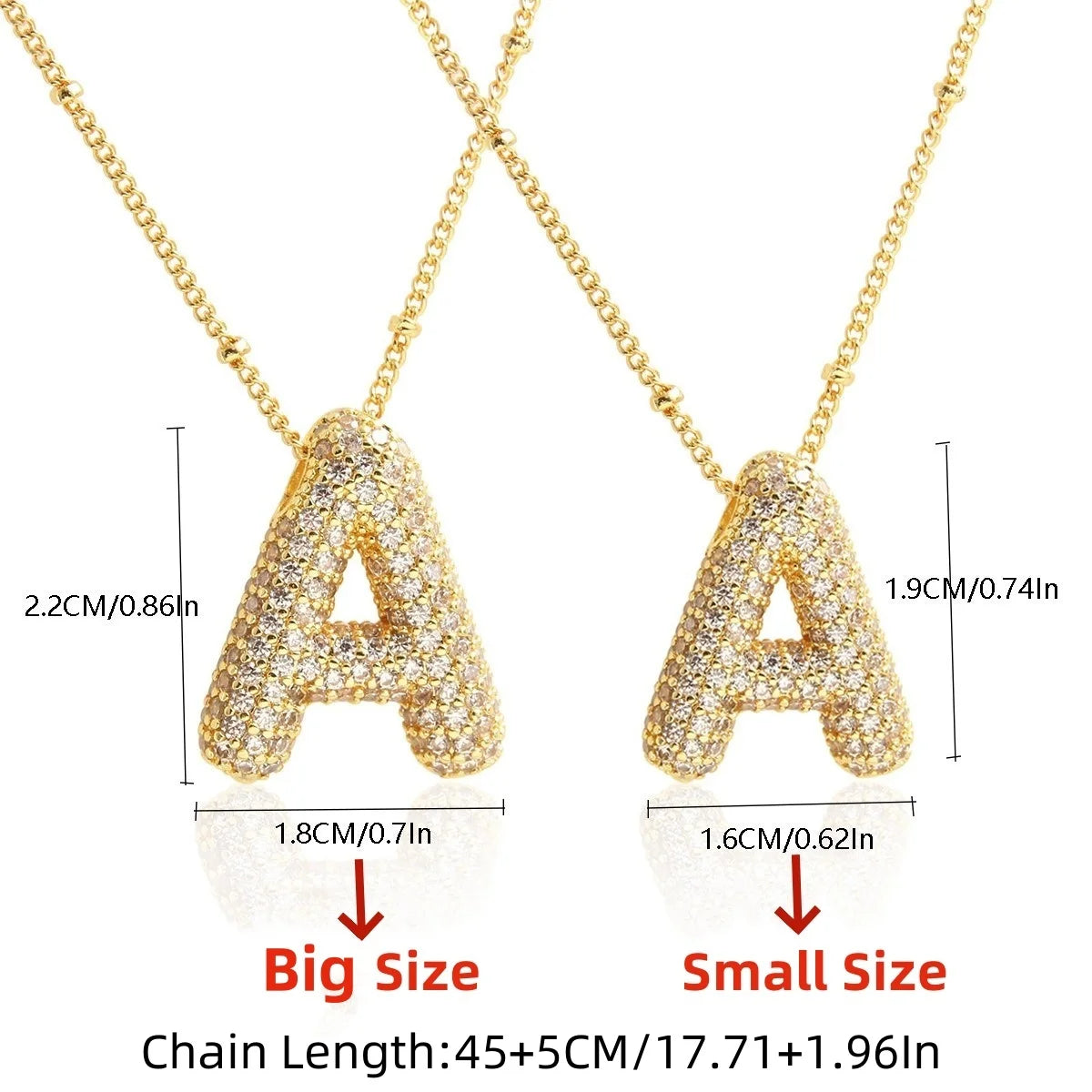 26 Letter Copper Zircon Bubble Initial Chunky Necklace