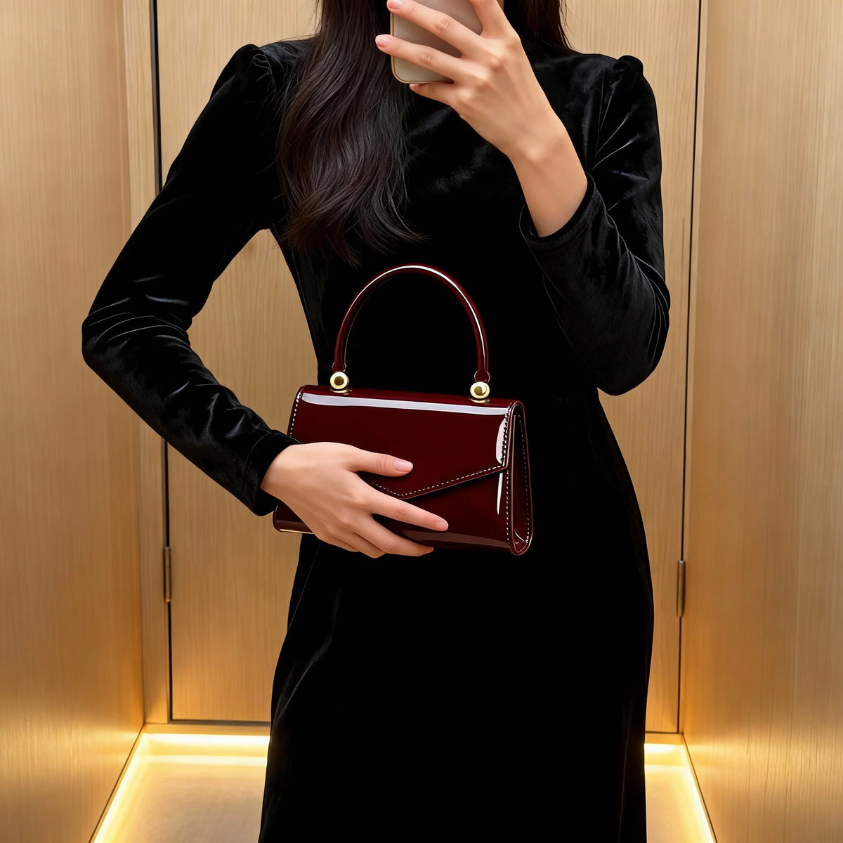 Vintage high-end glossy texture versatile handbag Dress