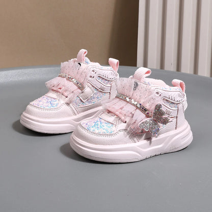 Autumn Children Leather Toddler Kids Sport  Bling Cute Butterfly Sneakers